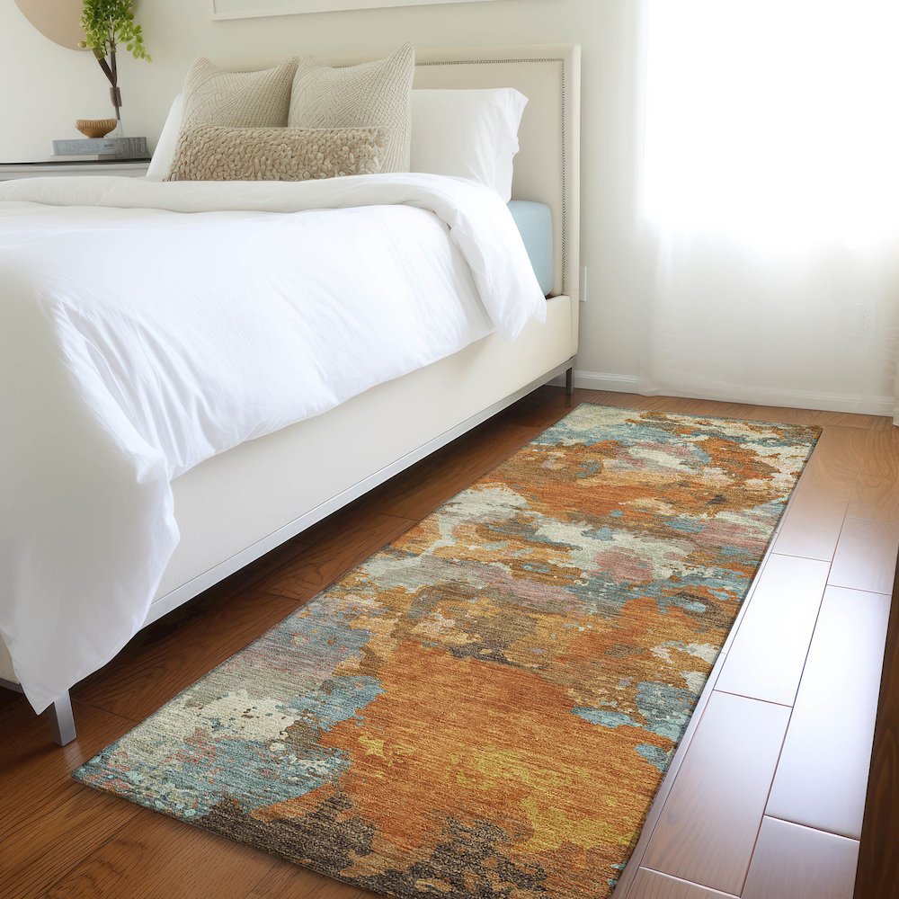 Luxury Washable Indoor/Outdoor Kochi Copper 2'3" x 7'6" Runner Rug. Picture 5