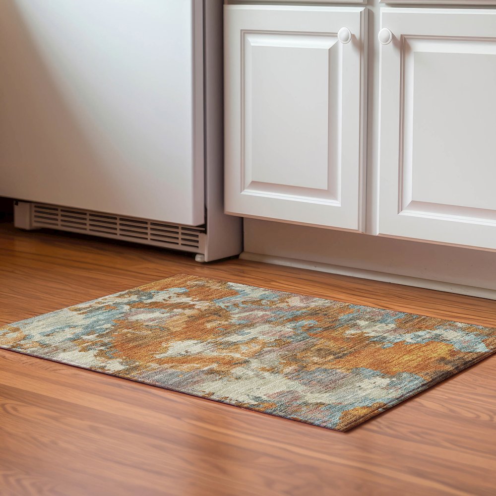 Luxury Washable Indoor/Outdoor Kochi Copper 1'8" x 2'6" Rug. Picture 5