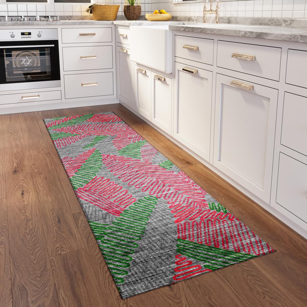 Yuma Pink Transitional Abstract 2'3" x 7'6" Runner Rug Pink AYU41. Picture 1