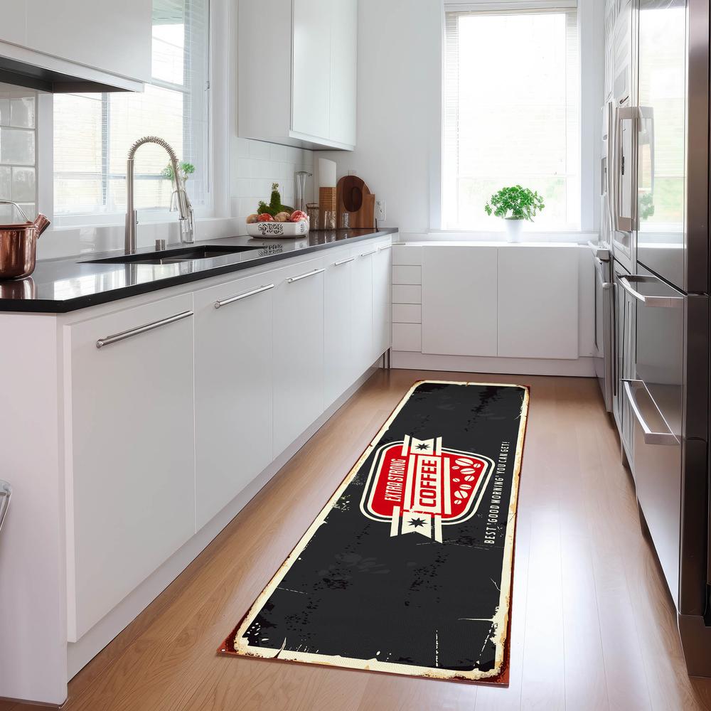 Indoor/Outdoor Kendall KE11 Black Washable 2'3" x 7'6" Runner Rug. Picture 7