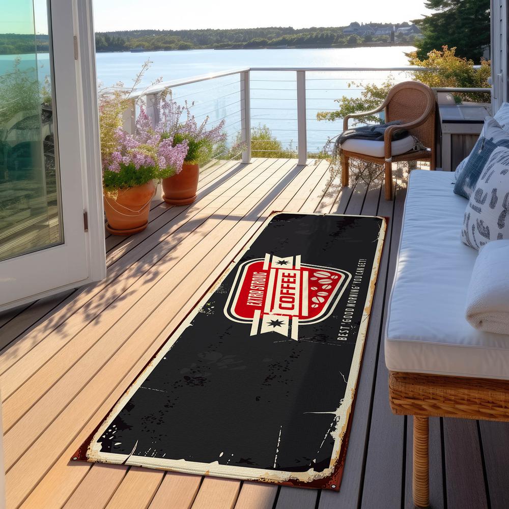 Indoor/Outdoor Kendall KE11 Black Washable 2'3" x 7'6" Runner Rug. Picture 8