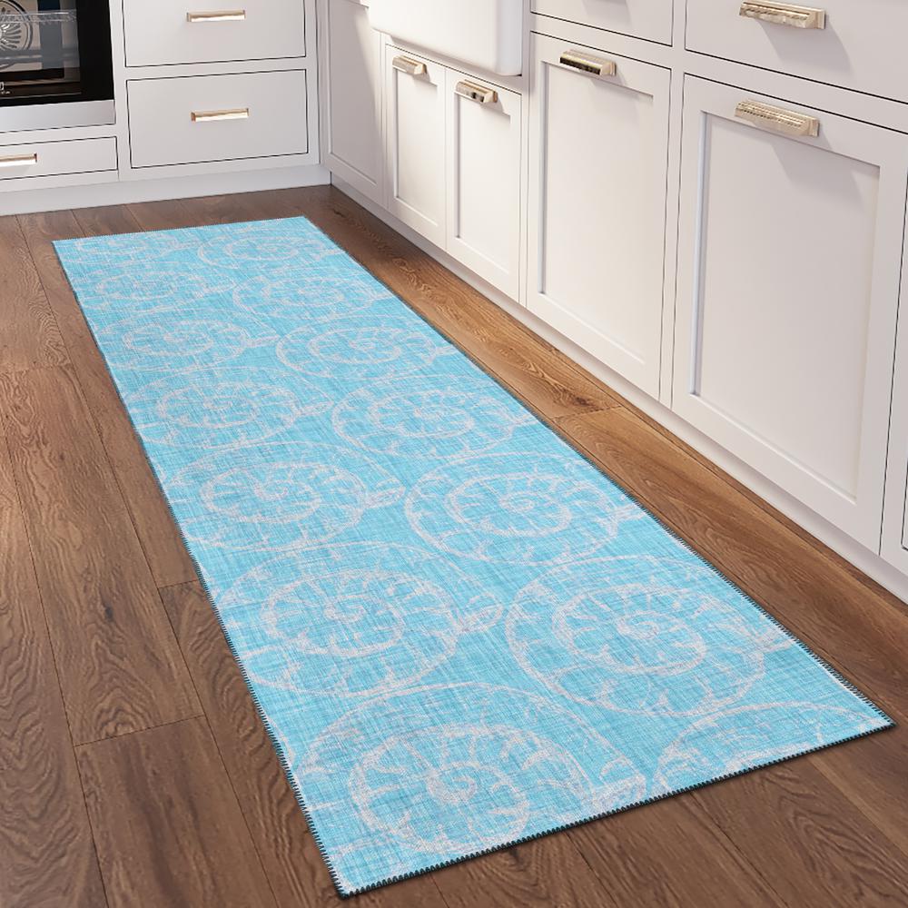 Indoor/Outdoor Surfside ASR41 Aqua Washable 2'3" x 7'6" Runner Rug. Picture 2