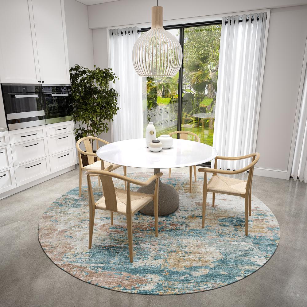 Indoor/Outdoor Accord AAC34 Teal Washable 8' x 8' Round Rug. Picture 3