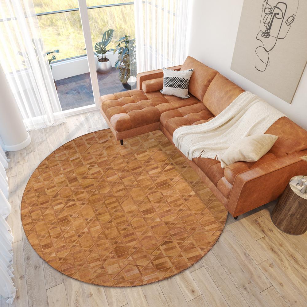 Laredo Brown Animal Patchwork 8' x 8' Round Rug Brown ALR34. Picture 1
