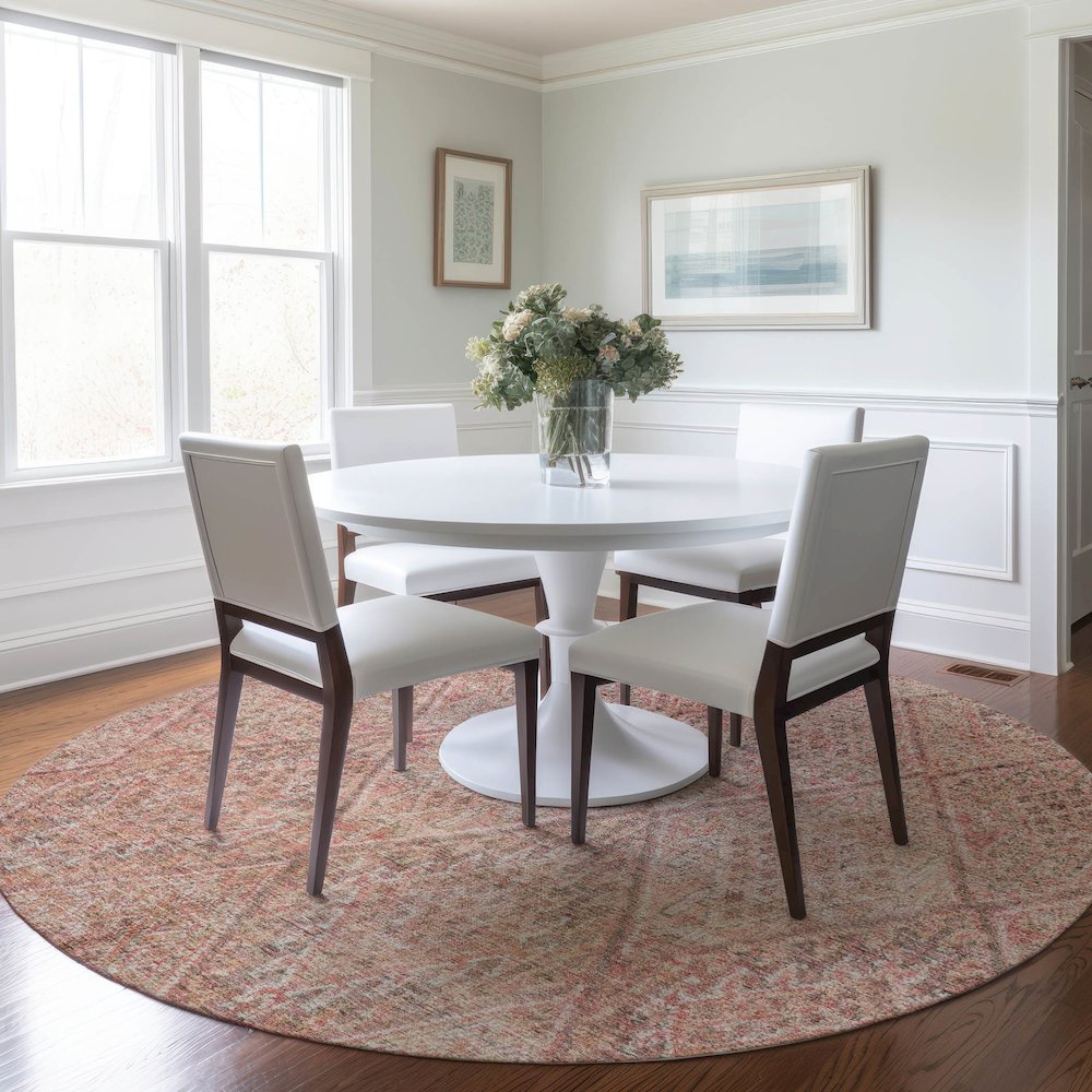 Indoor/Outdoor Karaj Pink 8' x 8' Round Rug. Picture 5