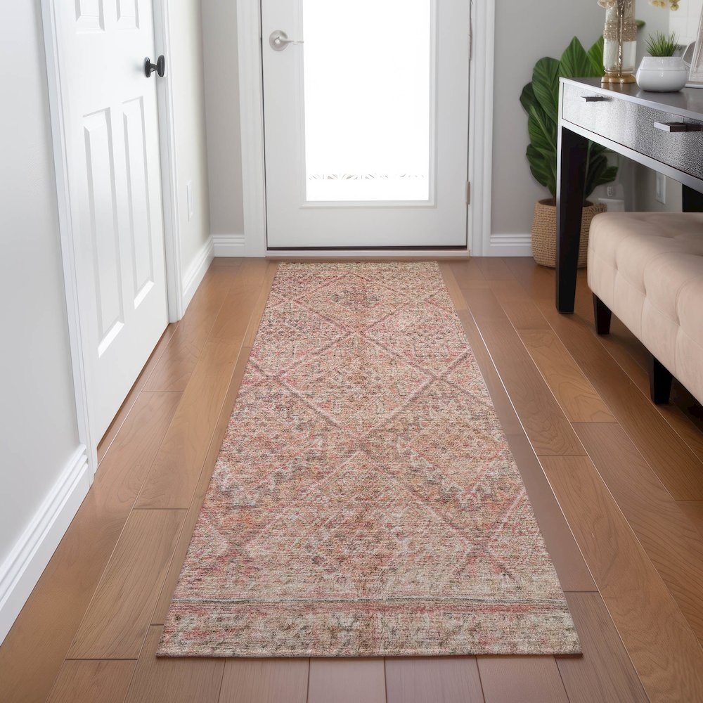 Indoor/Outdoor Karaj Pink 2'3" x 7'6" Runner Rug. Picture 5