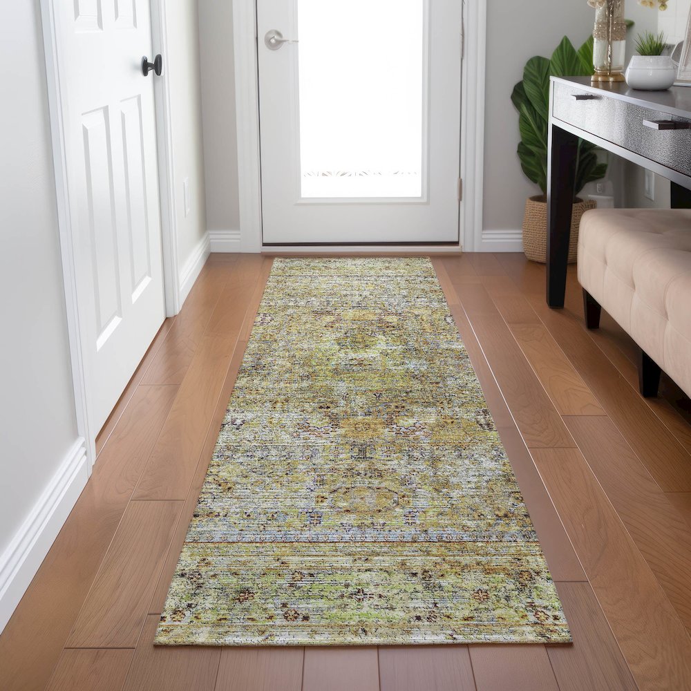 Indoor/Outdoor Karaj Aloe 2'3" x 7'6" Runner Rug. Picture 5