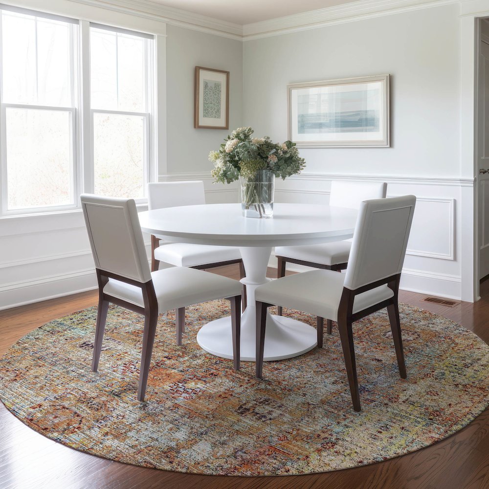 Indoor/Outdoor Karaj Coral 8' x 8' Round Rug. Picture 5