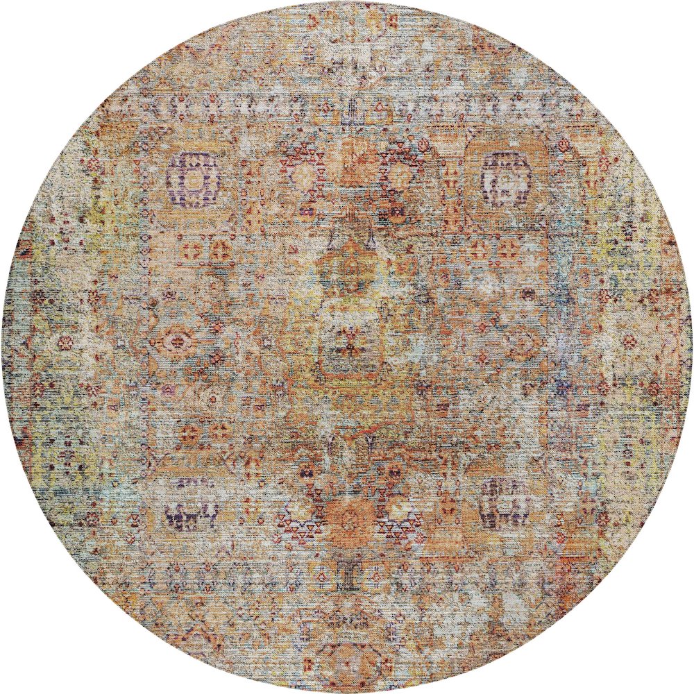 Indoor/Outdoor Karaj Coral 8' x 8' Round Rug. Picture 1
