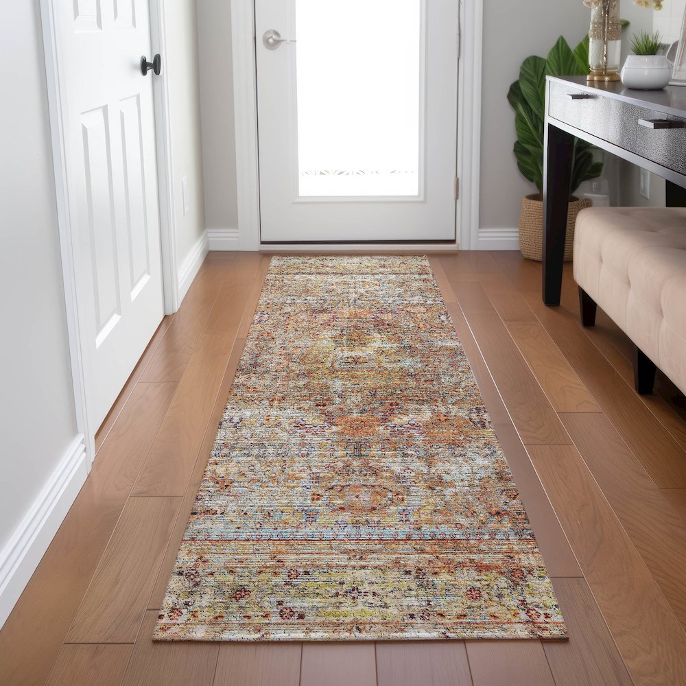 Indoor/Outdoor Karaj Coral 2'3" x 7'6" Runner Rug. Picture 5