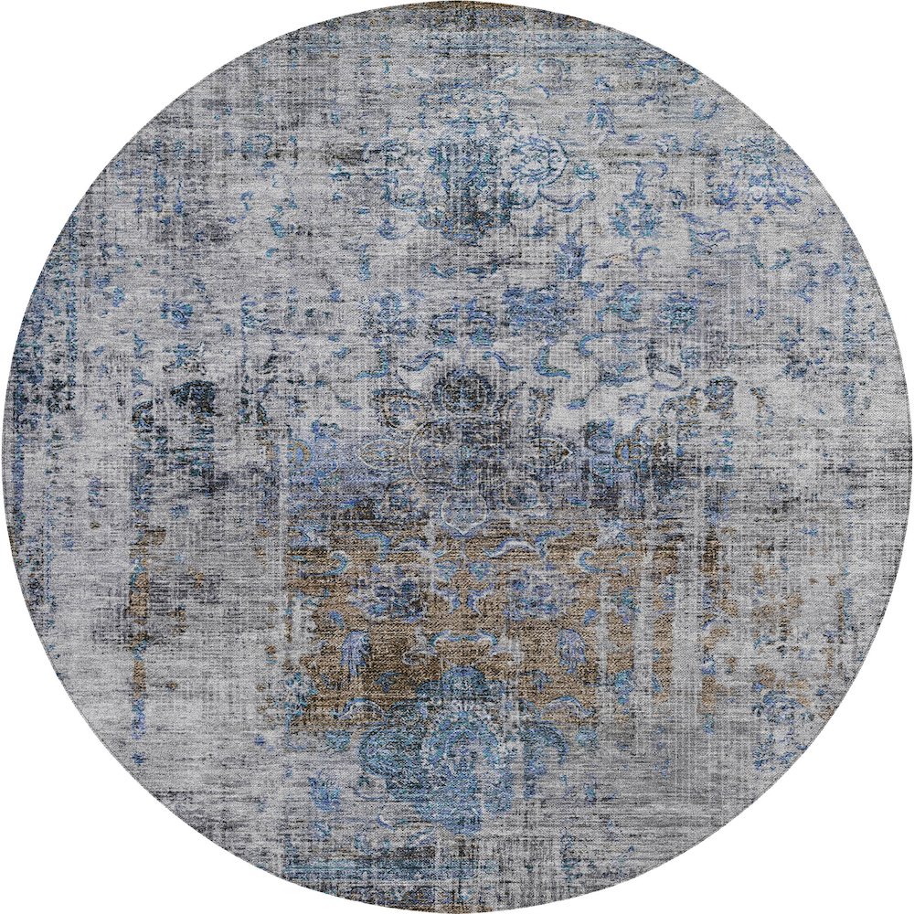 Indoor/Outdoor Karaj Blue 8' x 8' Round Rug. Picture 1