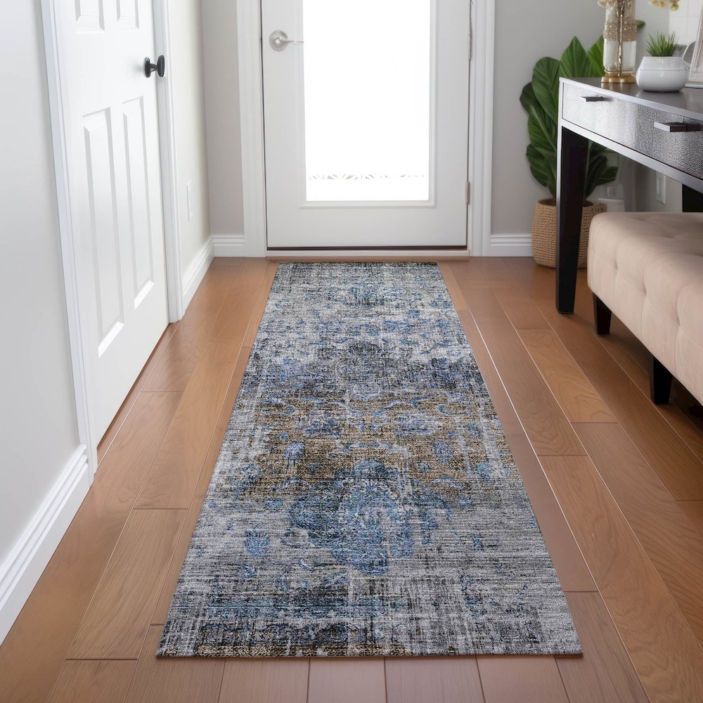 Indoor/Outdoor Karaj Blue 2'3" x 7'6" Runner Rug. Picture 5