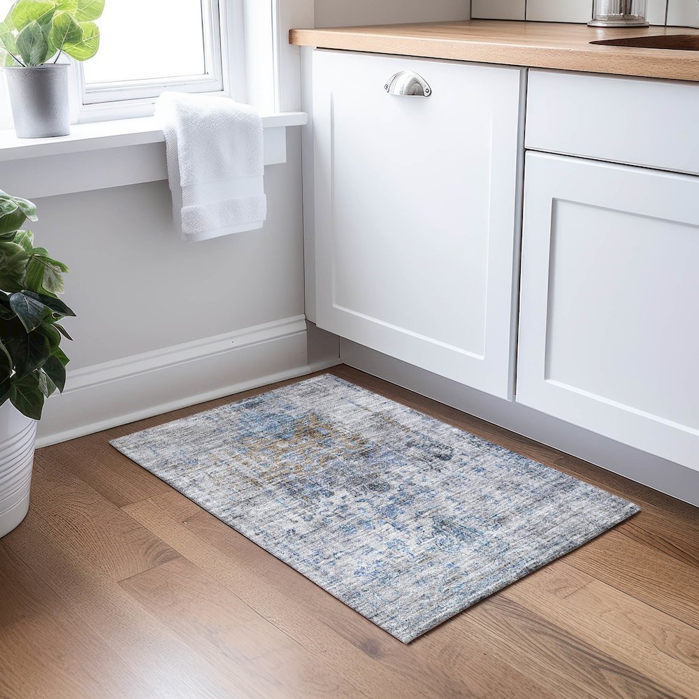 Indoor/Outdoor Karaj Blue 1'8" x 2'6" Rug. Picture 5
