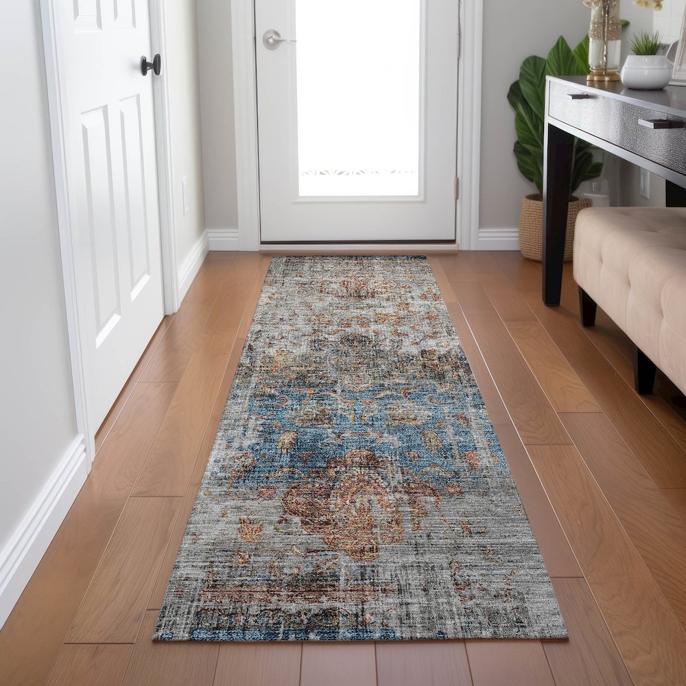 Indoor/Outdoor Karaj Copper 2'3" x 7'6" Runner Rug. Picture 5