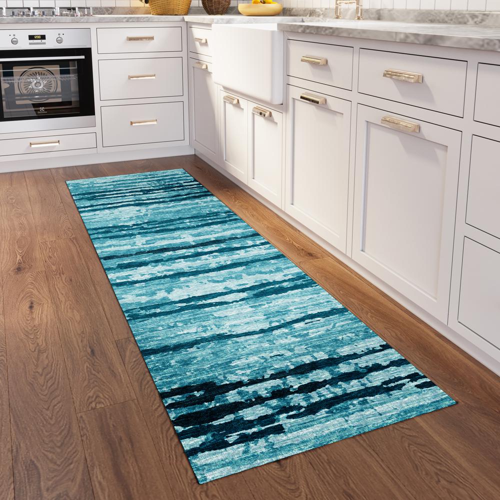 Bravado Blue Contemporary Stripe 2'3" x 7'6" Runner Rug Blue ABV34. Picture 1