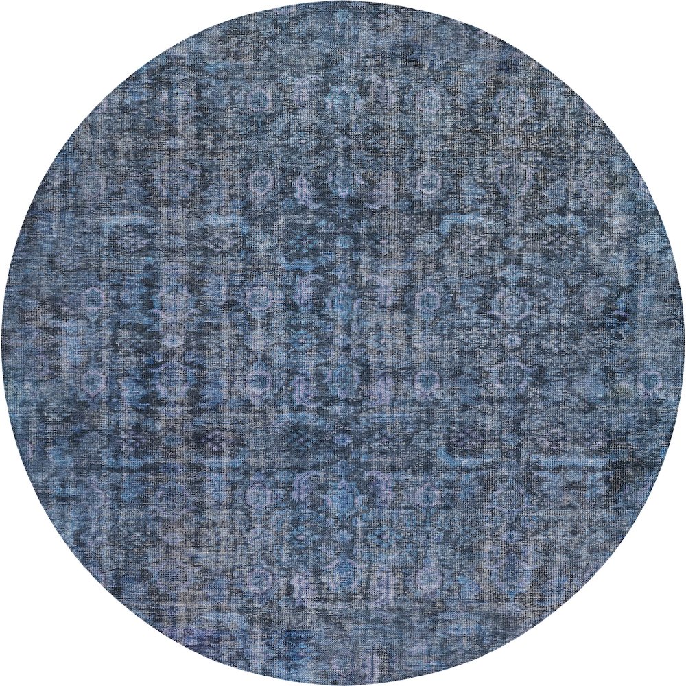 Indoor/Outdoor Karaj Blue 8' x 8' Round Rug. Picture 1