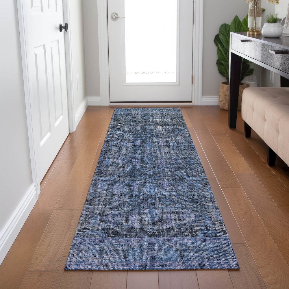 Indoor/Outdoor Karaj Blue 2'3" x 7'6" Runner Rug. Picture 5