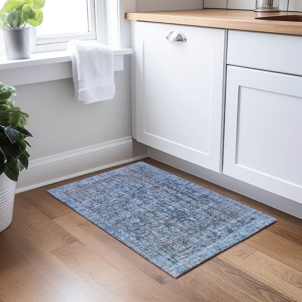 Indoor/Outdoor Karaj Blue 1'8" x 2'6" Rug. Picture 5