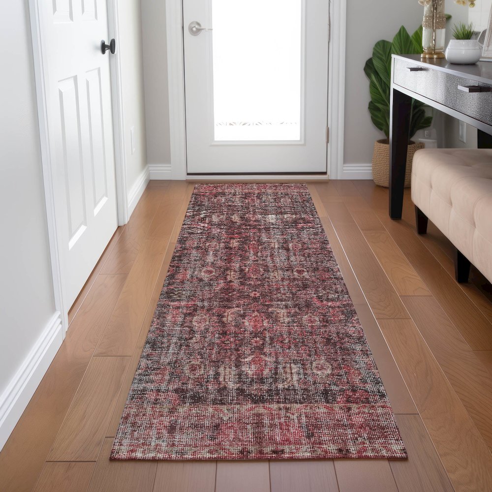 Indoor/Outdoor Karaj Pink 2'3" x 7'6" Runner Rug. Picture 5