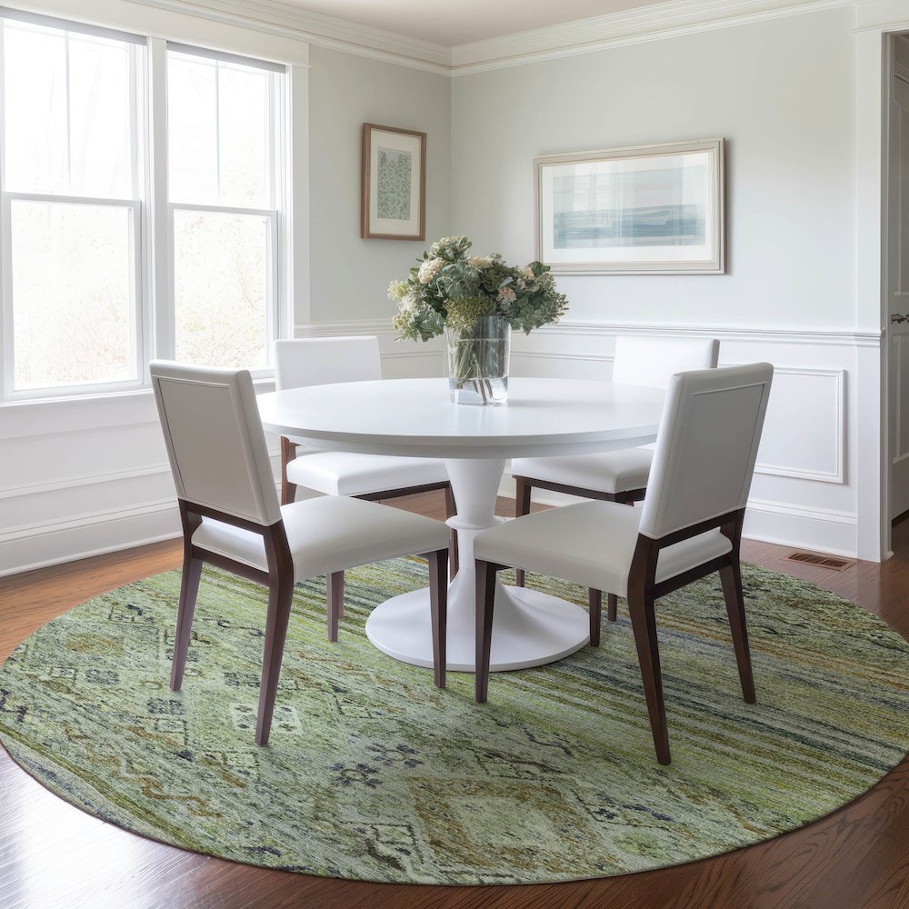 Indoor/Outdoor Karaj Aloe 8' x 8' Round Rug. Picture 5