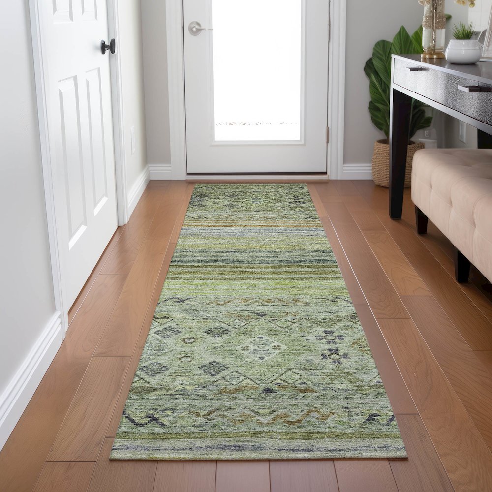 Indoor/Outdoor Karaj Aloe 2'3" x 7'6" Runner Rug. Picture 5