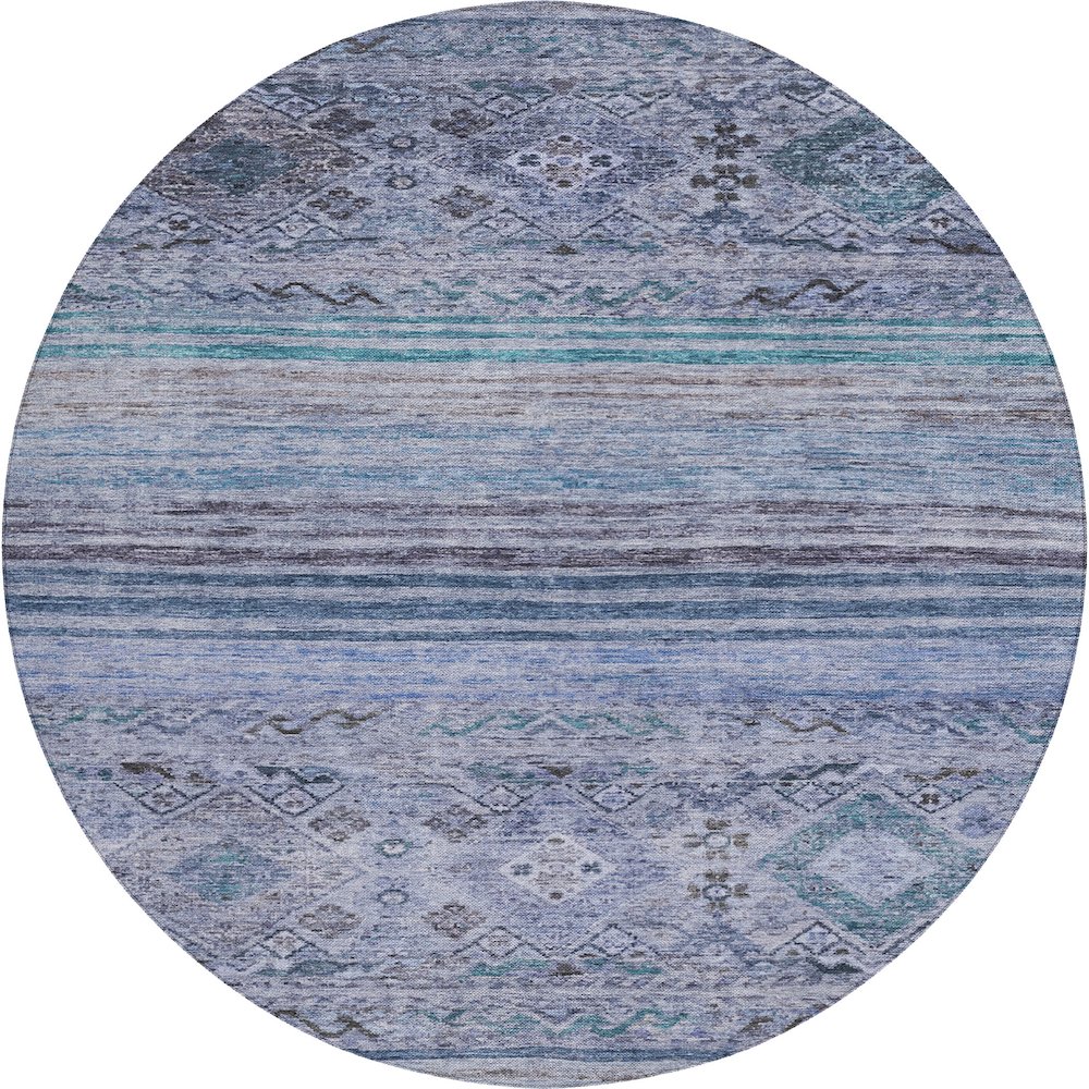 Indoor/Outdoor Karaj Blue 8' x 8' Round Rug. Picture 1
