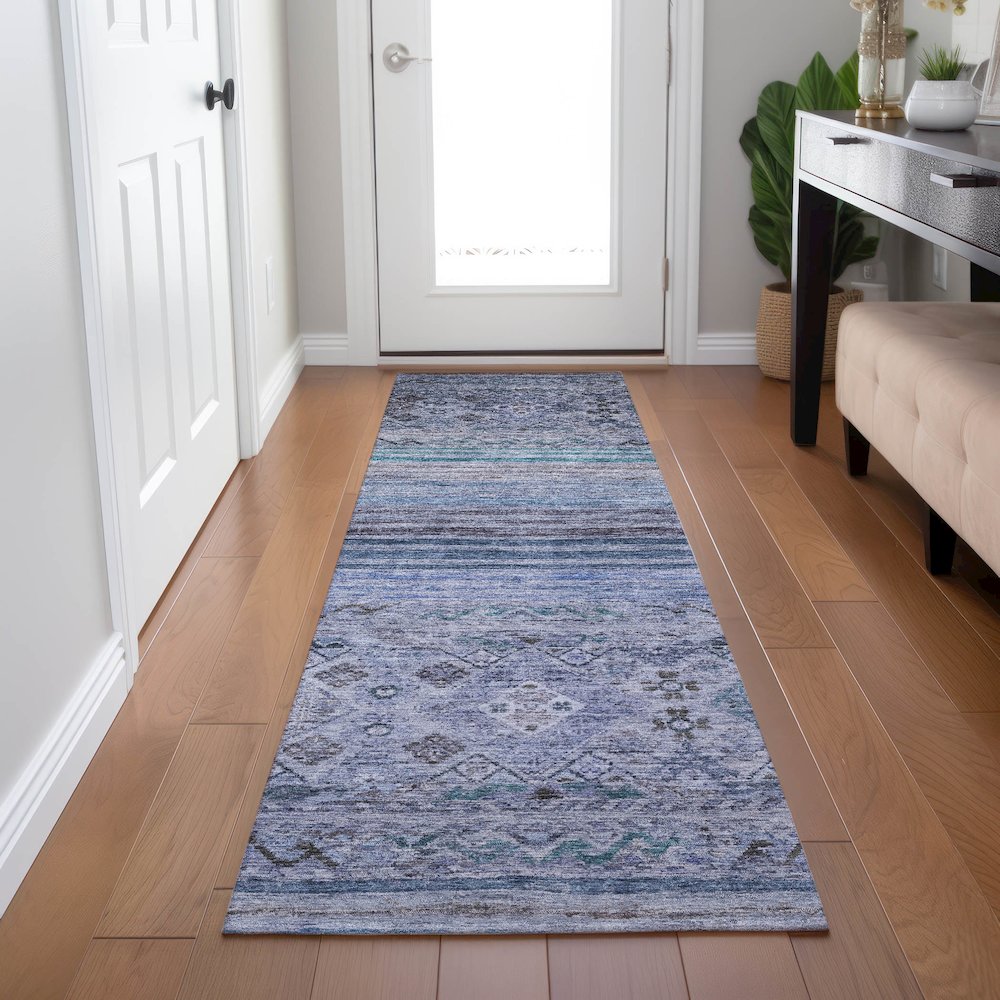 Indoor/Outdoor Karaj Blue 2'3" x 7'6" Runner Rug. Picture 5