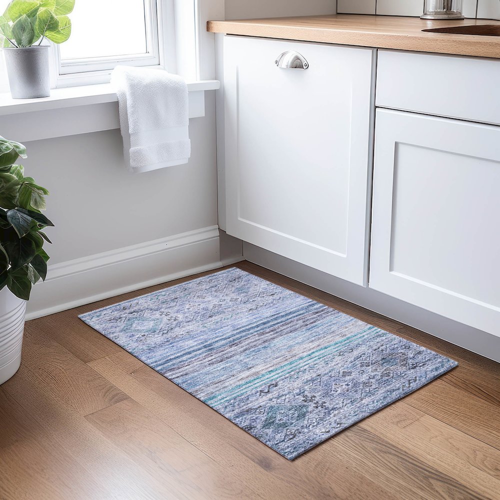 Indoor/Outdoor Karaj Blue 1'8" x 2'6" Rug. Picture 5