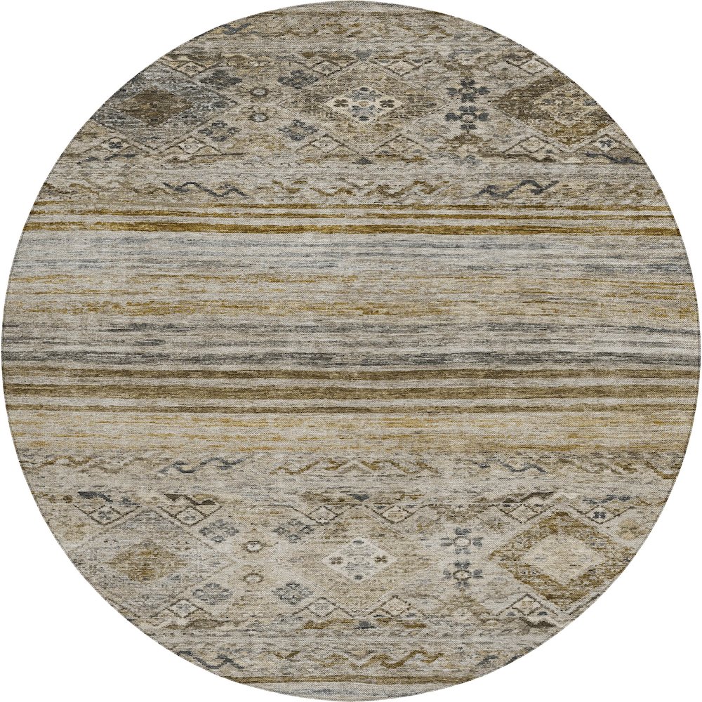 Indoor/Outdoor Karaj Brown 8' x 8' Round Rug. Picture 1