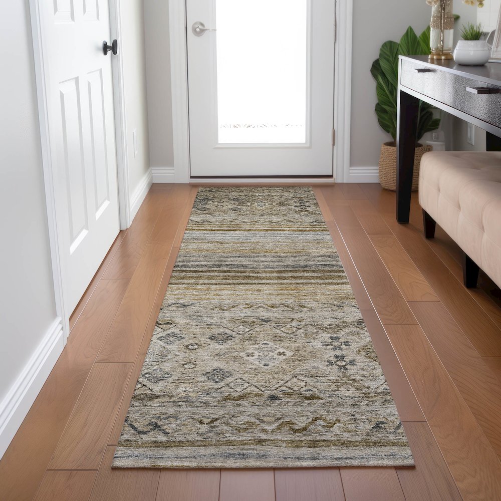 Indoor/Outdoor Karaj Brown 2'3" x 7'6" Runner Rug. Picture 5