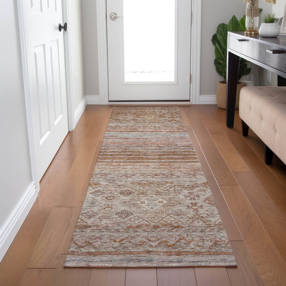 Indoor/Outdoor Karaj Copper 2'3" x 7'6" Runner Rug. Picture 5