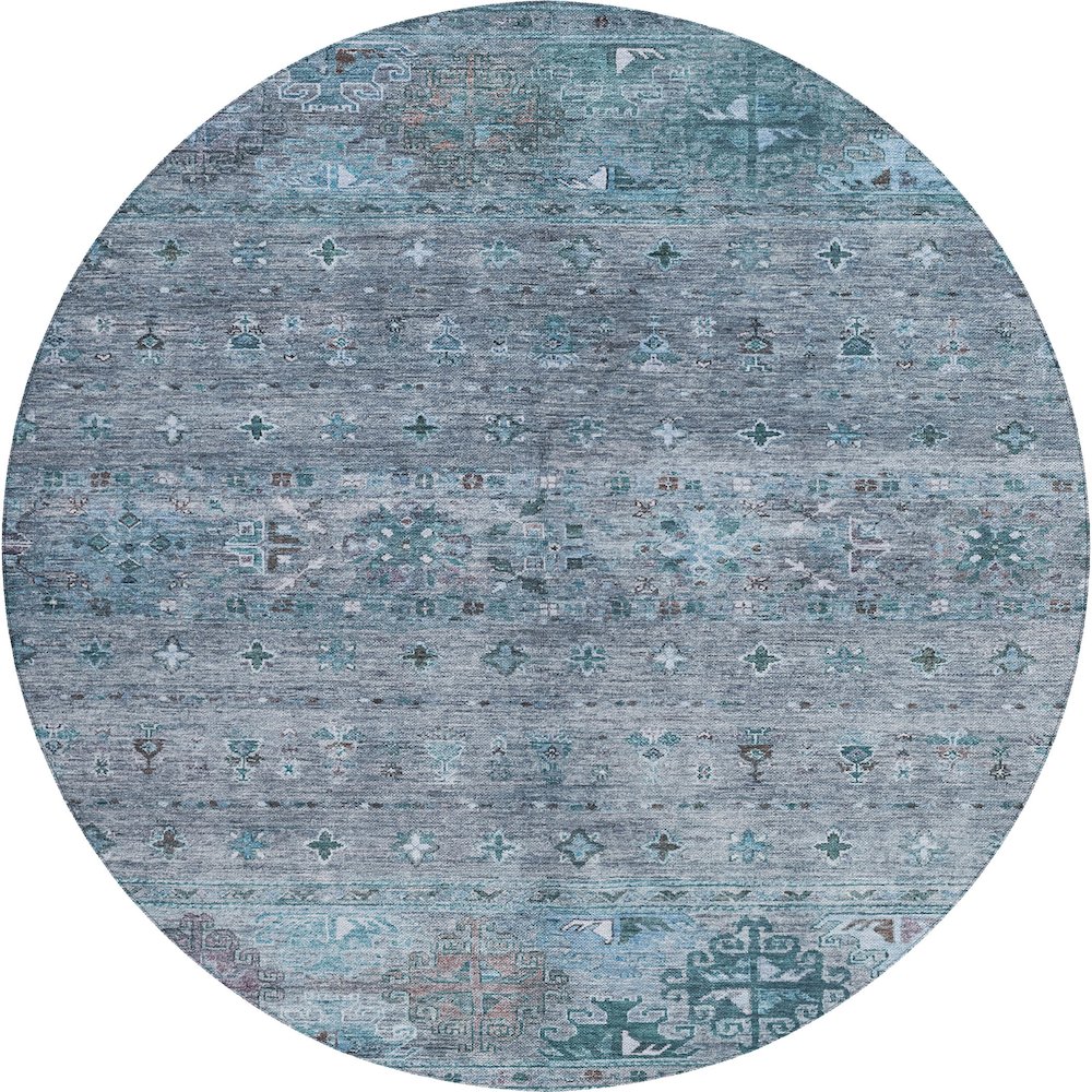 Indoor/Outdoor Karaj Blue 8' x 8' Round Rug. Picture 1