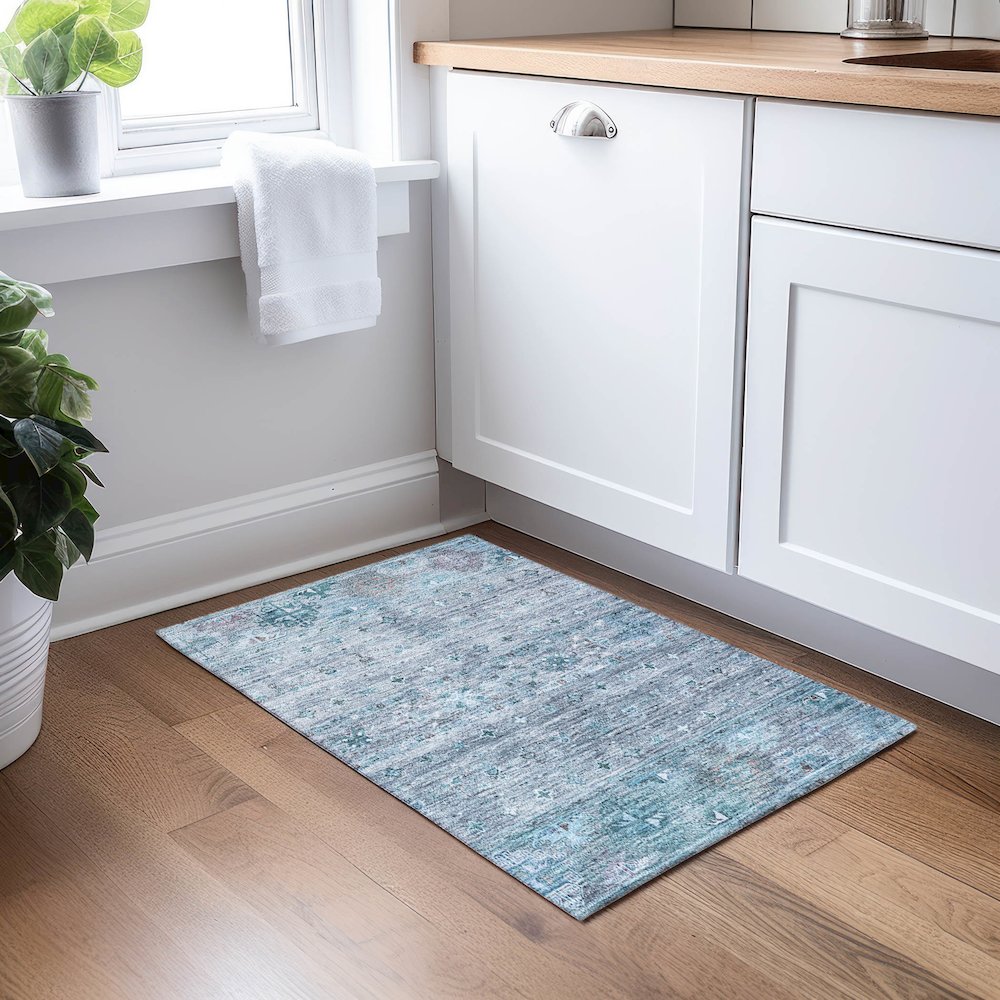Indoor/Outdoor Karaj Blue 1'8" x 2'6" Rug. Picture 5