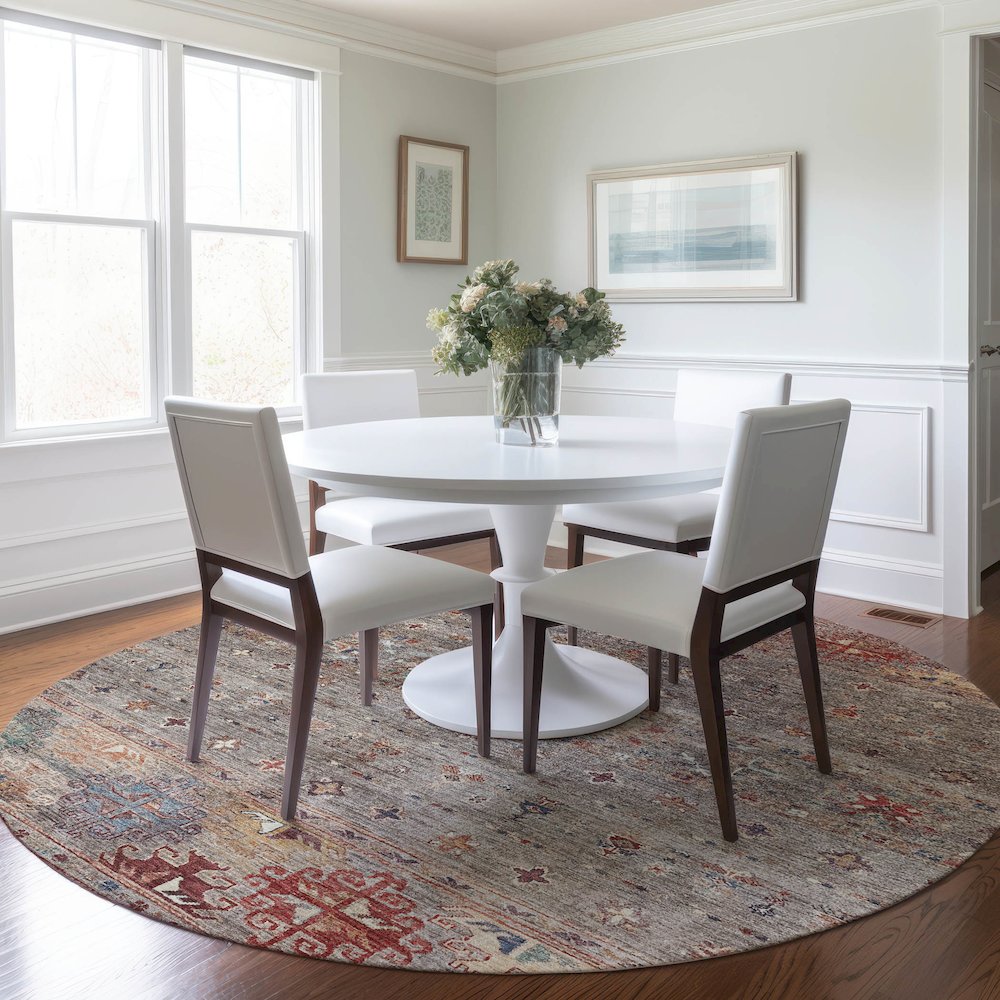 Indoor/Outdoor Karaj Gray 8' x 8' Round Rug. Picture 5