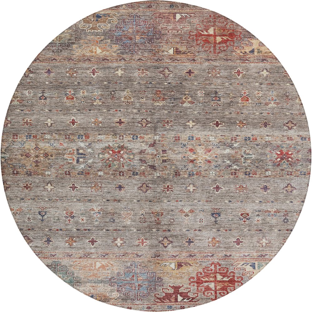 Indoor/Outdoor Karaj Gray 8' x 8' Round Rug. Picture 1