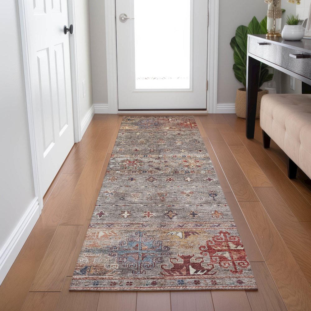 Indoor/Outdoor Karaj Gray 2'3" x 7'6" Runner Rug. Picture 5