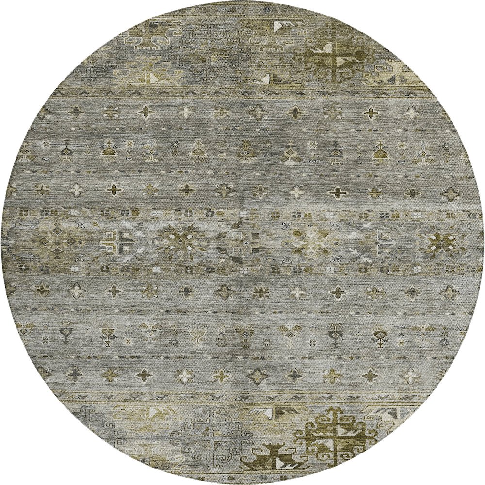 Indoor/Outdoor Karaj Pewter 8' x 8' Round Rug. Picture 1