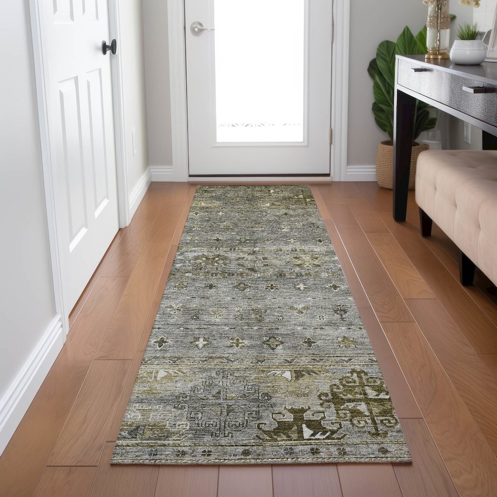 Indoor/Outdoor Karaj Pewter 2'3" x 7'6" Runner Rug. Picture 5