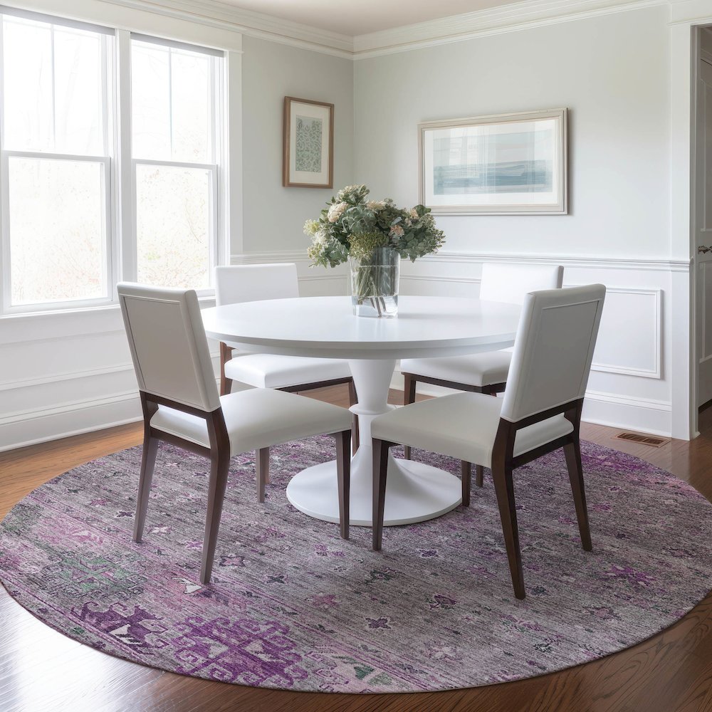 Indoor/Outdoor Karaj Purple 8' x 8' Round Rug. Picture 5