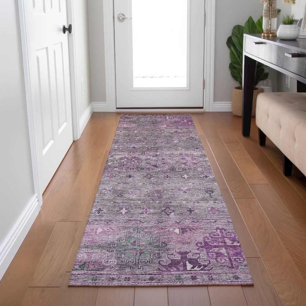 Indoor/Outdoor Karaj Purple 2'3" x 7'6" Runner Rug. Picture 5
