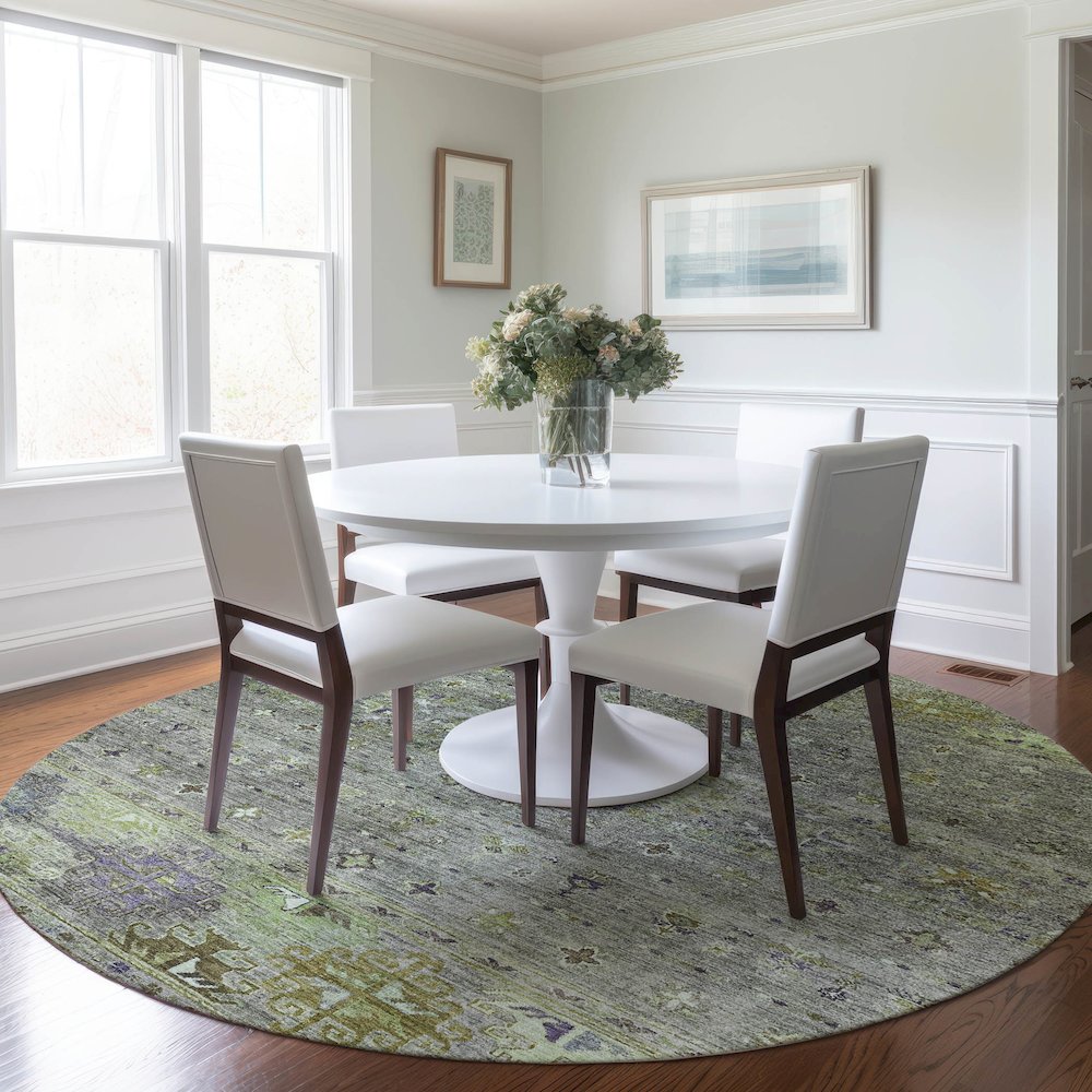 Indoor/Outdoor Karaj Sage 8' x 8' Round Rug. Picture 5