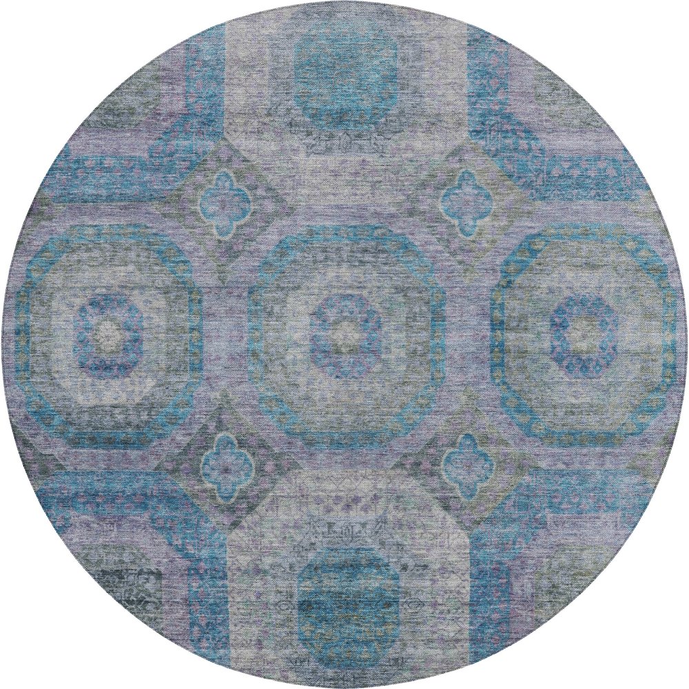 Indoor/Outdoor Karaj Blue 8' x 8' Round Rug. Picture 1