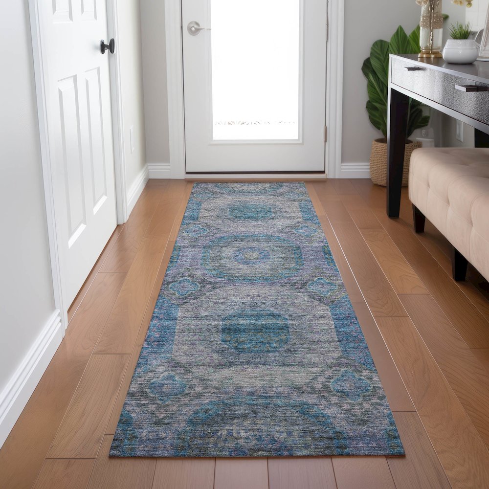 Indoor/Outdoor Karaj Blue 2'3" x 7'6" Runner Rug. Picture 5