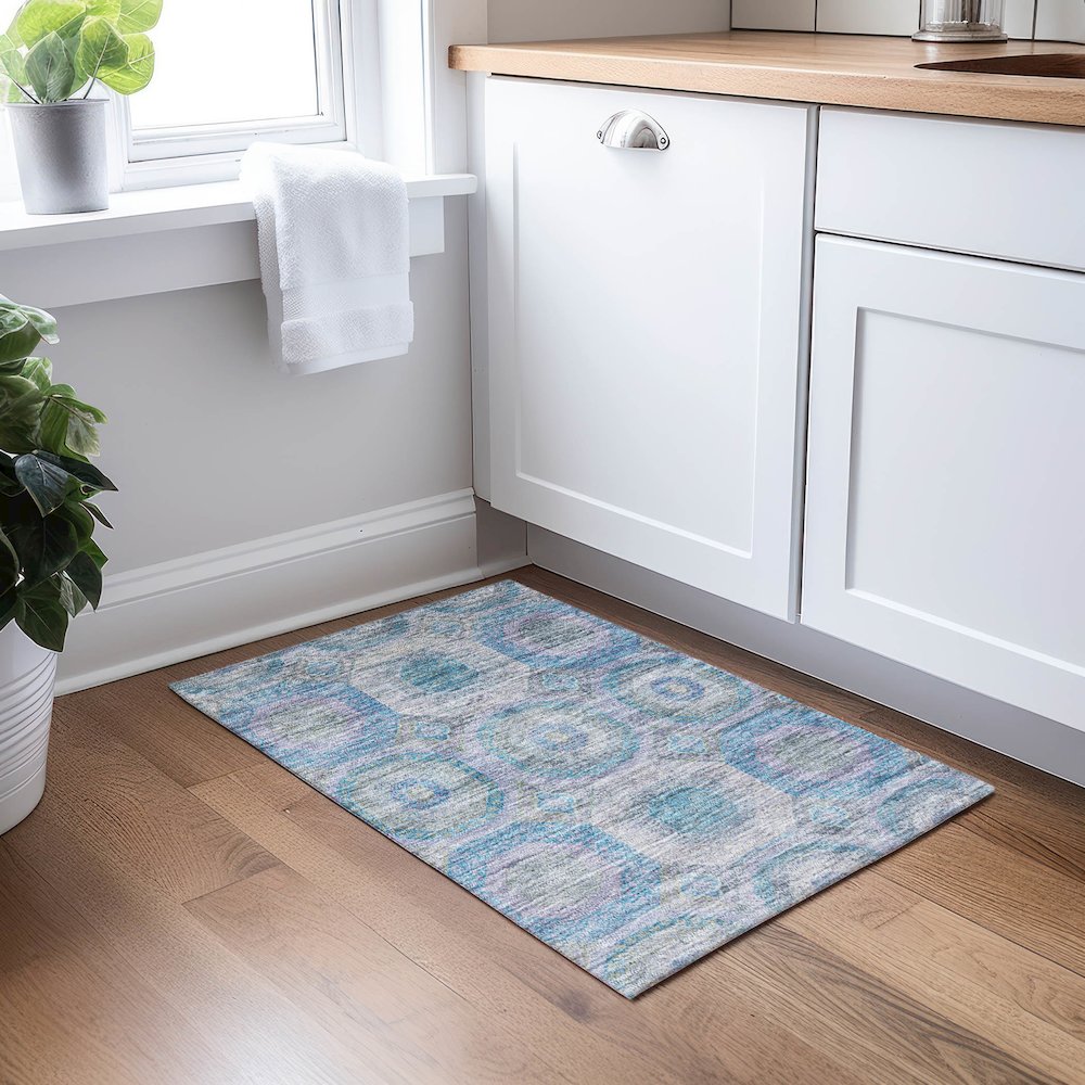 Indoor/Outdoor Karaj Blue 1'8" x 2'6" Rug. Picture 5
