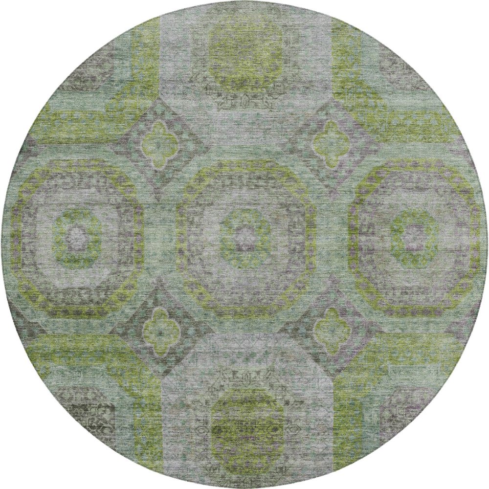 Indoor/Outdoor Karaj Olive 8' x 8' Round Rug. Picture 1