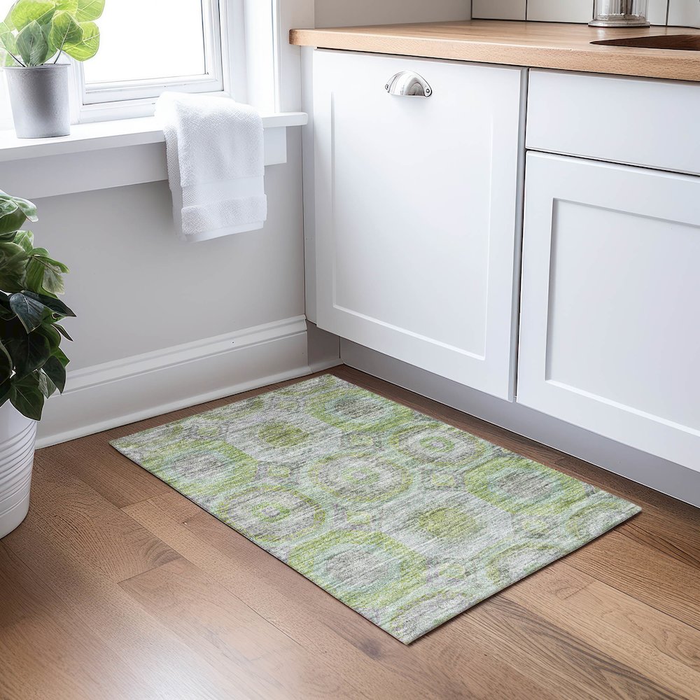Indoor/Outdoor Karaj Olive 1'8" x 2'6" Rug. Picture 5