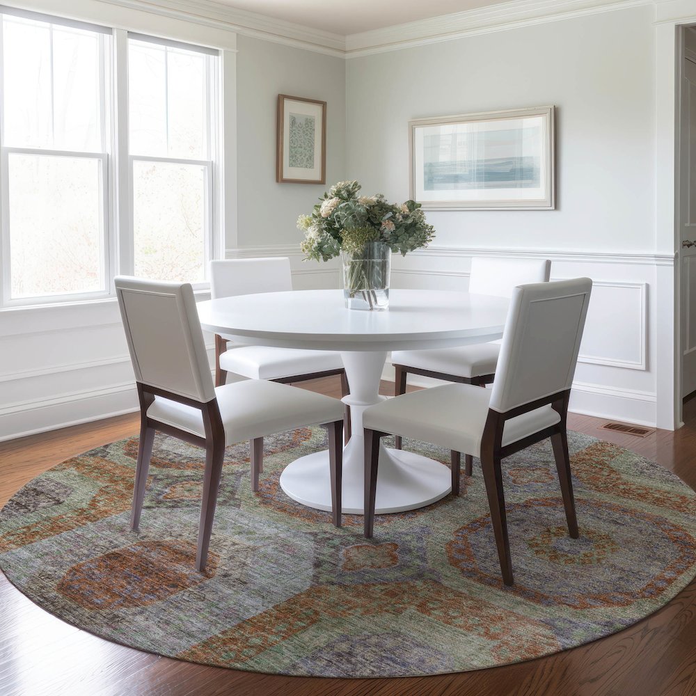 Indoor/Outdoor Karaj Paprika 8' x 8' Round Rug. Picture 5