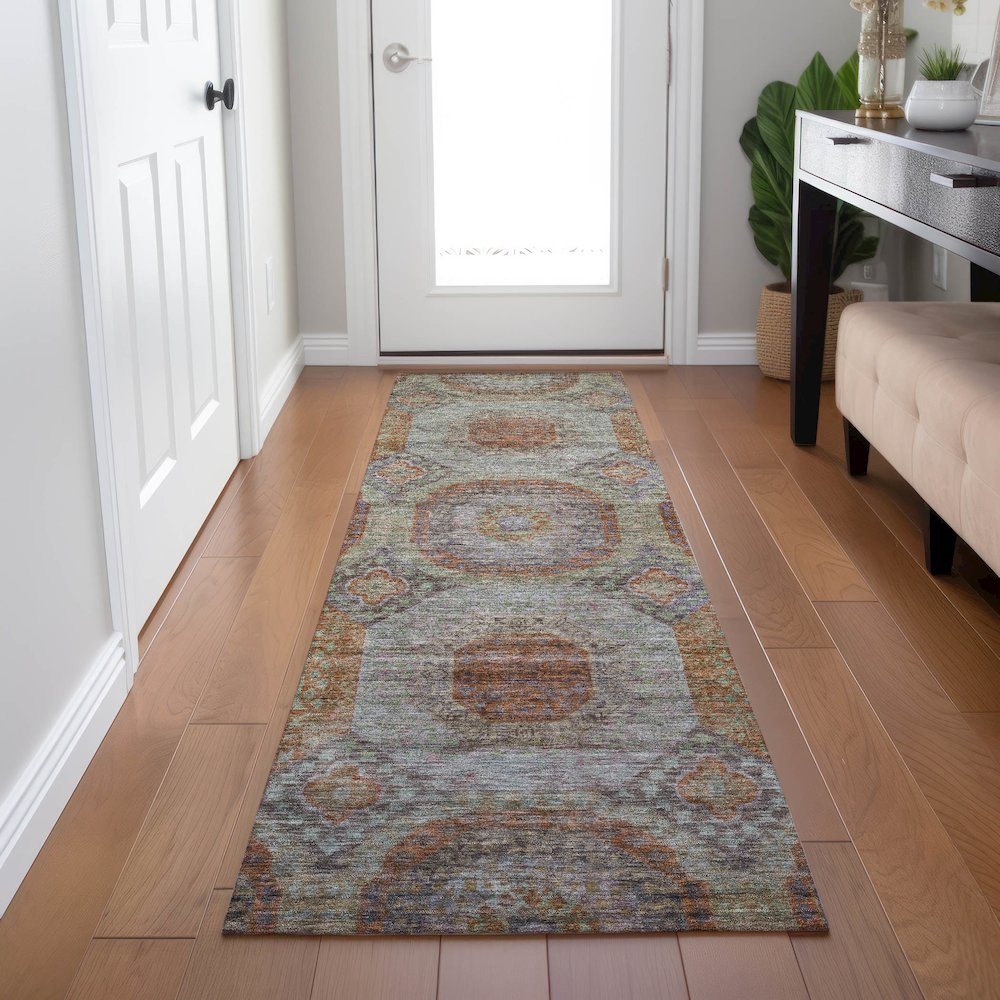 Indoor/Outdoor Karaj Paprika 2'3" x 7'6" Runner Rug. Picture 5
