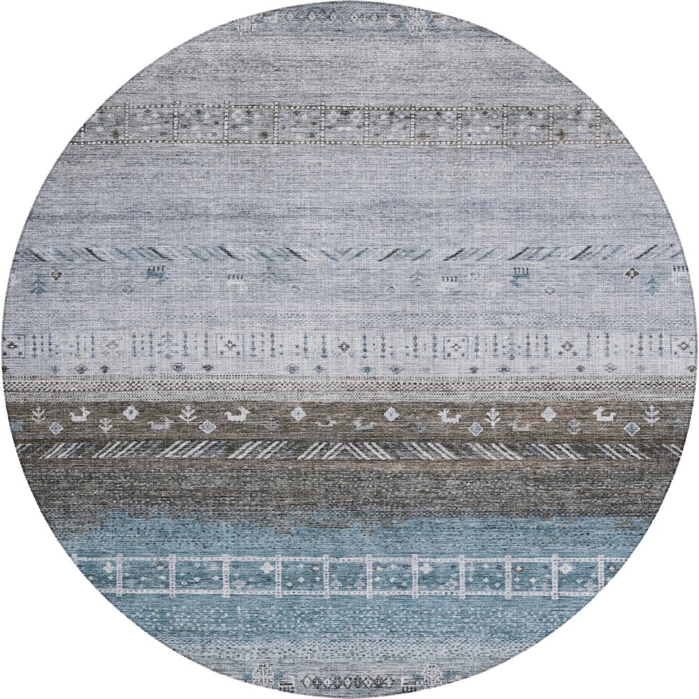 Indoor/Outdoor Karaj Blue 8' x 8' Round Rug. Picture 1