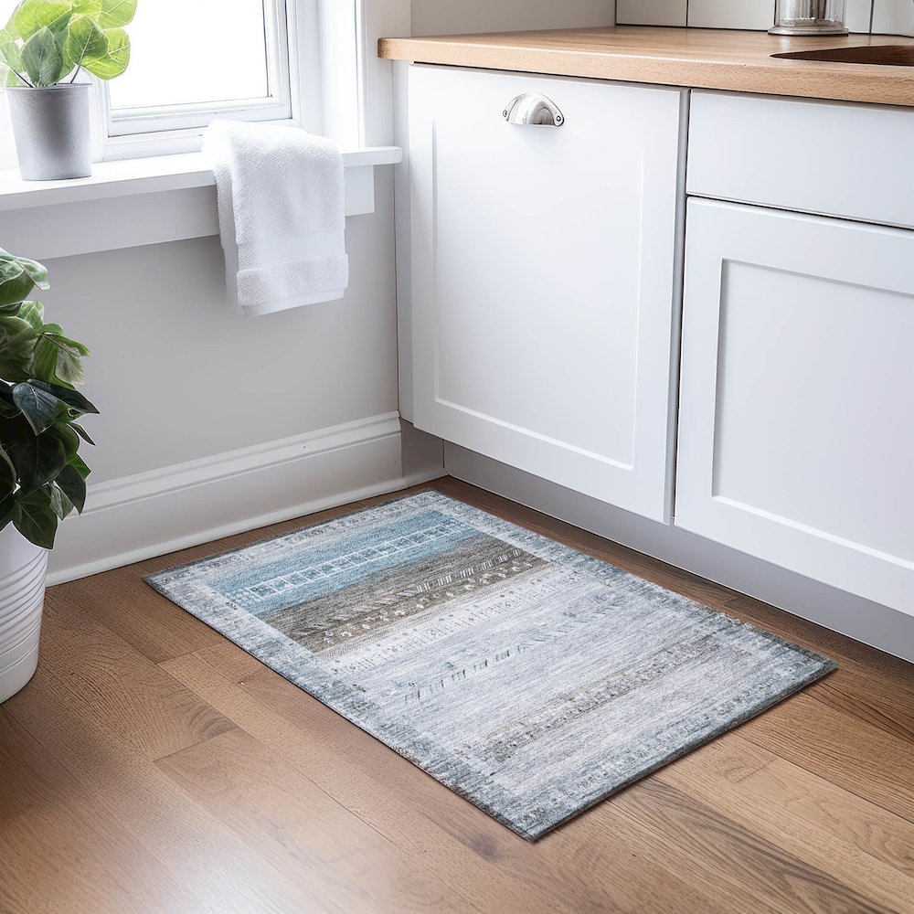 Indoor/Outdoor Karaj Blue 1'8" x 2'6" Rug. Picture 5